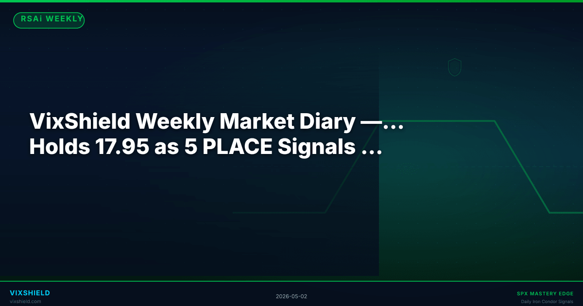VixShield Weekly Market Diary — April 27–May 2, 2026 — VIX Holds 17.95 as 5 PLACE Signals Harvest Theta in Contango Regime